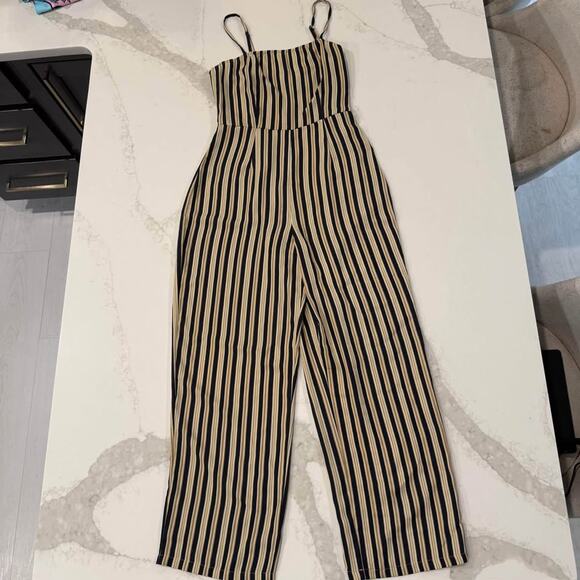 Urban Outfitters Pants - Urban Outfitters Straight-Neck Striped Jumpsuit Women's 0 Black/Beige Wide Leg